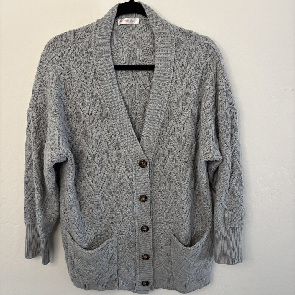Kirundo Gray Cable Knit Button Front Cardigan Sweater | Size XL